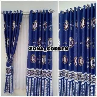 Gorden jendela pintu model smokering motif club bola chelsea barcelona juventus L 140cm  x T 210 cm