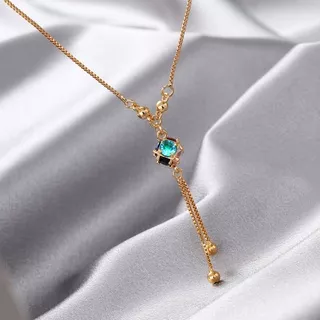 ?COD kalung titanium wanita kalung emas zamrud liontin rumbai klavikula rantai kalung fashion perhiasan emas D089