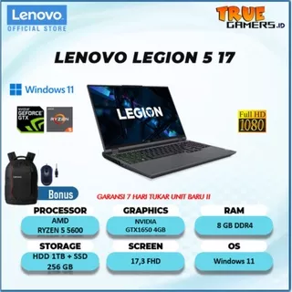 LENOVO LEGION 5 17 GTX1650 4GB RYZEN 5 5600 16GB 1TB+256SSD  W11 17.3FHD