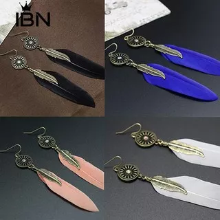 [COD]Vintage Berongga Wheel Feather Pendant Subang Menjuntai Earrings