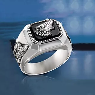 Cincin Srigala Batu Hitam/Black Stone Wolf Ring / Aksesoris Pria Keren Impor Kualitas Tinggi