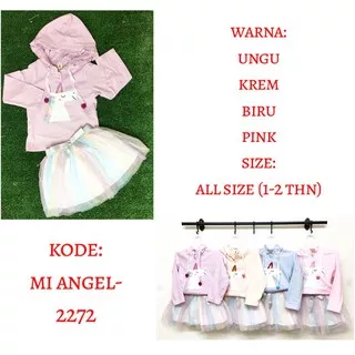 SETELAN HOODIE ROK TUTU PELANGI ANAK MURAH MI ANGEL 2272