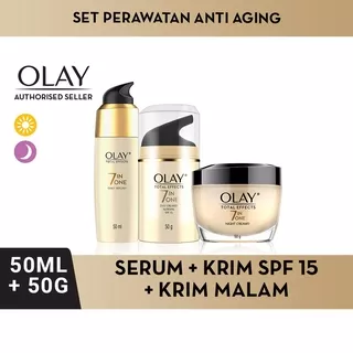 Olay Total Effects Daily Serum 50 mL + Olay Total Effects Krim Normal 50 gr + Olay Total Effects Krim Malam 50 gr