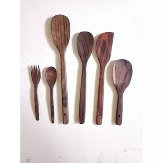 sendok garpu kayu set | spatula kayu set | peralatan masak kayu set dapat 6 |centong kayu sonokeling