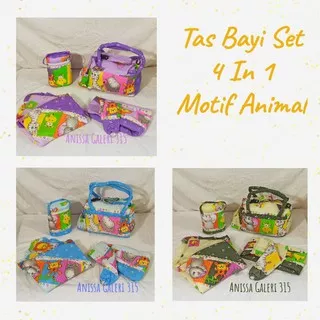 Tas Bayi Set 4 in 1 Motif Animal/Perlengkapan Bayi