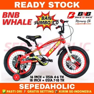 Sepeda Anak Laki Laki BNB WHALE Ukuran 16 & 18 Inch Usia 4-10 Tahun