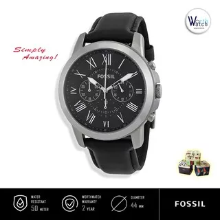 Jam Tangan Pria Fossil FS4812 FS 4812 Grant Chronograph Black Leather Strap Original