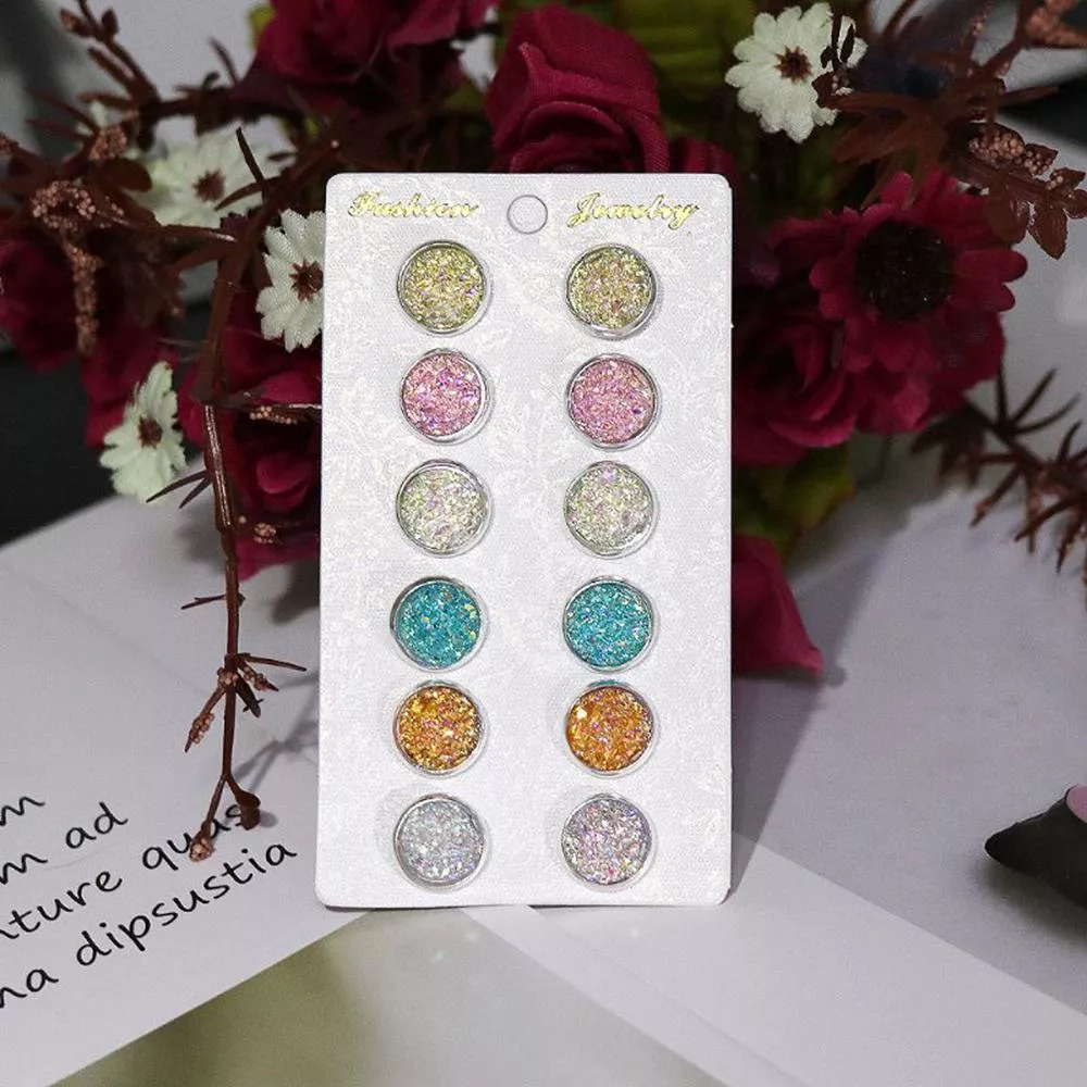 6 Pasang / Set Anting Tusuk Bentuk Bulat Warna Permen Gaya Korea untuk Wanita