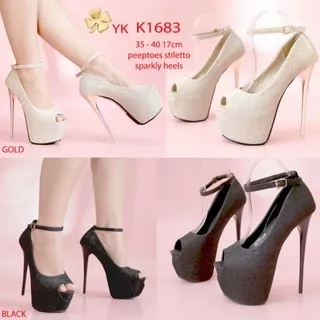 YKshoes 1683 heels 17cm peeptoes heels black gold heels stiletto heels sepatu hak tinggi opentoes shoes stiletto open toes heels peep toes heels black heels gold sepatu import heels import