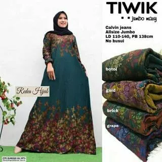 Gamis Dress Muslim Wanita Cantik Jumbo Size Calvin Jeans Tiwik Maxi