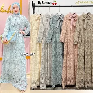 TATAOS ORI BIG CHERIES AILANY DRESS GAMIS RAYA BRUKAT LACE TEKSTUR IMPORT PREMIUM TALI PITA LEHER RIBBON KOREAN STYLE HITS KEKINIAN VIRAL ELEGAN MEWAH