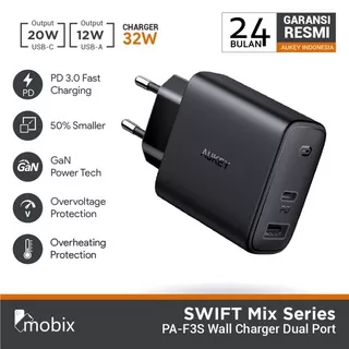 Aukey Wall Charger PA-F3S Swift Mix 32W 2 Port PD Charger - 500708