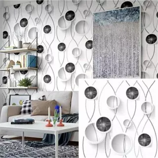 Wallpaper Dinding ukuran 45cm x 10M Motif 3D DIAMOND HITAM POLKADOT HITAM PUTIH