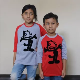 Kaos ANAK REGLAN 3/4 FELIX FB - Baju Fashion Anak Raglan Karakter Kartun Felix The Cat Bludru Premium REEDSHARK