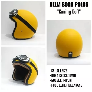 HELM BOGO TERBARU CLASSIC KUNING DOFF TERMURAH,HELM BOGO POLOS KUNING DOFF+GOOGLE IMPORT