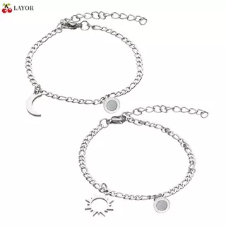 LAYOR 2PCS/Set Gifts for Women Men Couple Bracelets Fashion Attraction Bracelets Magnet Bracelets New Gift For Couple Stainless Steel Valentine`s Day Gifts Jewelry Moon and Sun