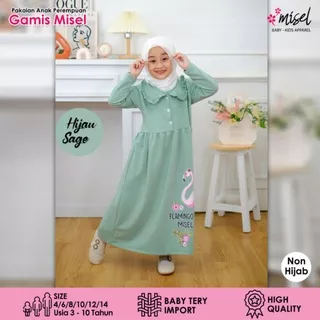 GAMIS MISEL (3 - 10 Tahun) Pakaian Baju Long Dress Gamis Muslim Anak Perempuan Cewek Kerah Korea Usia 3 4 5 6 7 8 9 10 Tahun viral terbaru musim baju lebaran pesta mewah anggun hijau sage lilac ungu taro abu dusty pink rose mint kubus kuning