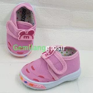 Sepatu Anak Import Usia 8 bulan sampai 2 tahun  Bunyi Toet-toet dengan Perekat Velcro sol Karet Pink