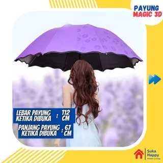 Payung Lipat Magic Ajaib 3D Hujan 3 Dimensi Anti UVA 90% Umbrella mura