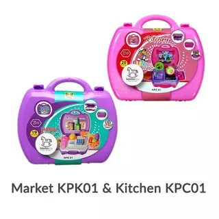 Bimbozone - Mainan Anak Cewe Koper Dapur Masak Masakan Kitchen Set KPC01 Kasir Cashier Market KPK01
