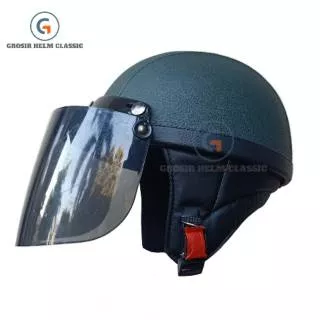 Helm chips hijau army kombinasi kaca datar/helm retro chips/kaca flat/helm retro/helm