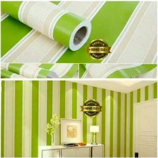 WALLPAPER DINDING Motif SALUR HIJAU / GARIS HIJAU ukuran 45 cm x 10 M