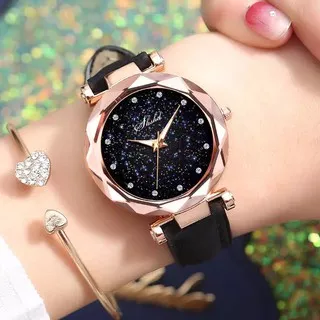 Jam Tangan Quartz Casual Fashion Starry Rhinestone Watches Jam Cantik Wanita Jam Korea