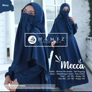 MECCA SYARI Gamis Syari Wanita Muslim Muslimah Fashion Jubah Cewek Dress set khimar besar dan cadar premium wolfis original free return HAMIZ