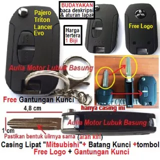 casing kunci lipat flip key flipkey remote alarm mitsubishi pajero lancer evo triton + tombol + logo