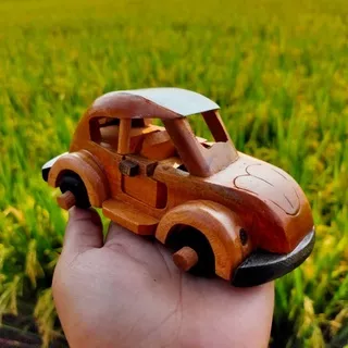 MINIATUR MOBIL VW KODOK  KAYU UKURAN S MINI  13x8x6CM - PAJANGAN