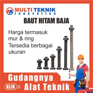 Mur Baut Baja Sekrup Skrup Hitam Panjang 12mm 10cm 15cm 20cm 10 15 20 Cm 1/2 Kunci 19 mm MT222