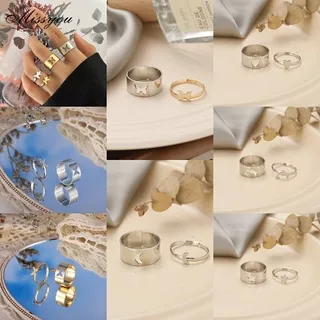 2pcs/set Simple Couple Ring Set Butterfly Moon Star Trendy Cool Finger Rings Best Friend Unisex Accessories