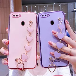 Small fresh mobile phone case OPPO A7 A5S A12 A11K Love Heart Chain Bracelet Strap OPPO F9 F9 Pro Silicone Soft Case