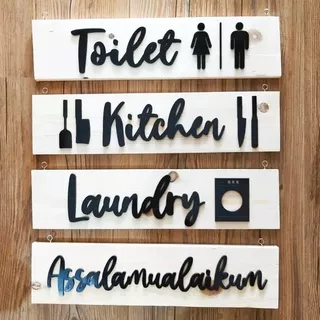 Tulisan Kayu | Room Sign : Assalamualaikum Toilet Laundry Kitchen Signage