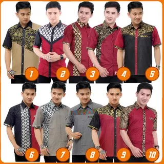 Batik Baju Batik Kombinasi Hem Lengan Pendek Prada Sablon Emas 12 Maca M L XL Formal