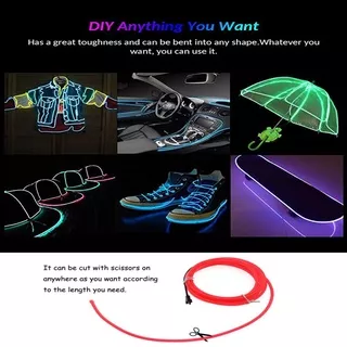 Lampu Kabel EL Wire Dekorasi List Dashboard Mobil Ruangan Flexible Per Meter / Lampu Neon Warna Warni Bisa di Tekuk / Lampu EL Wire Flexible CCFL Neon LED Strip Electroluminescent