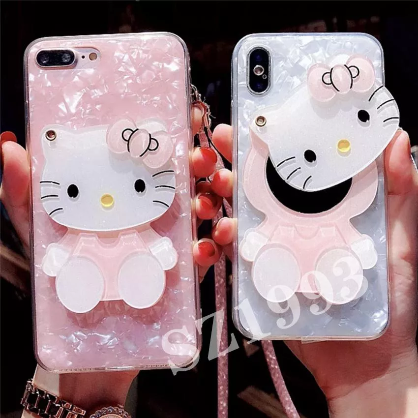Casing Case Mirror Motif Hello Kitty untuk iPhone x / K8 / XS / 8 / 7 / 6 / 6S Plus