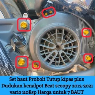 Set baut probolt dudukan kenalpot plus tutup kipas beat scoopy 2012-2021 vario 110 Esp baut variasi baut kenalpot baut kenalpot variasi baut tutup kipas variasi