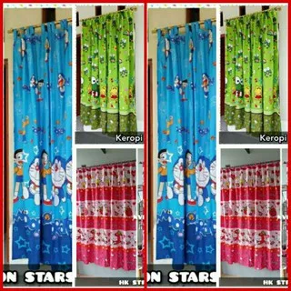 Hordeng pintu dan jendela karakter doraemon hk dan keroppi ukuran 70 cm x200dan50 cm x 150 cm 70 x80