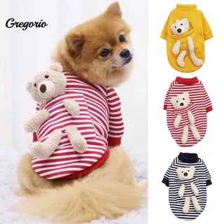 [G-Go] Pet Sweatshirt Stripes Pattern Keep Warmth Soft Texture Pet Dog Sweater Outfit with Doll for Winter