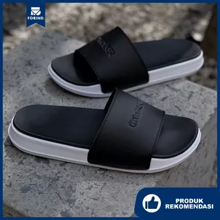 Izzy-01 Black White | Sandal Slide Eva Ringan Strap Santai Simpel Pria Laki Sendal | FORIND Oxwalker