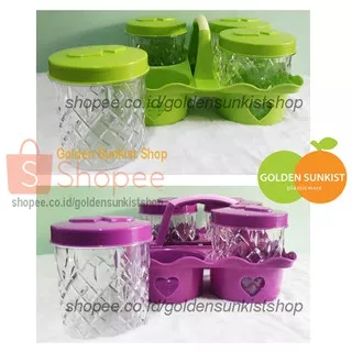 Toples Kue Set Golden Sinkist Isi 4 Toples Kristal TBK 1096 dan Keranjang Rak Toples RT 9004