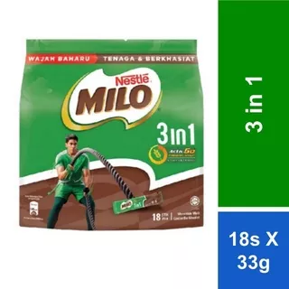 NESTLE MILO 3in1 Activ-Go Bubuk Malt Coklat Malaysia (33g x 18 sachet)
