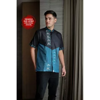 baju Koko Al achwan A LINE BLACK MIX TOSCA tersedia size jumbo untuk lebaran keluarga