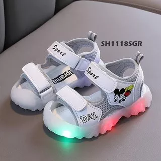 EMYLI-SPT-120 sepatu sandal lampu led nyala mickey mouse putih anak balita toddler laki cowok boy