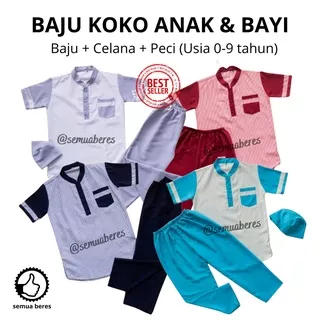 Setelan Baju Koko Anak GARIS Celana Panjang Peci Set Sarkoci Kemeja Kurta Sarung Polos Kain Katun Laki Cowok Newborn Baby Bayi TK SD Sekolah Madrasah Pesantren Muslim Islam Warna Remaja Kokoh Umur Usia 0 1 2 3 4 5 6 7 8 9 Tahun 10 11 12 18 24 Bulan Salur