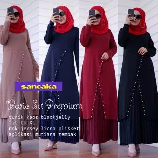 Basic set rok plisket lycra tynik mat kaos fit to L-XL by sancaka