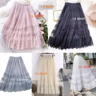 012#ROK TUTU PANJANG VARIASI RENDA 3 LAYERS  PREMIUM