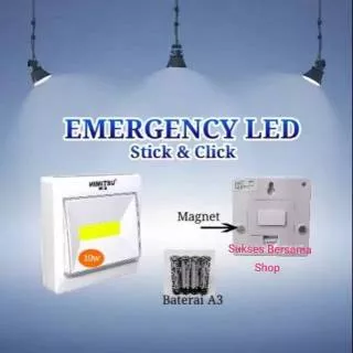 Lampu Emergency Tempel COB LED 10 Watt Putih HIMITSU Stick & Click HO-10 Cool Daylight By KAWACHI