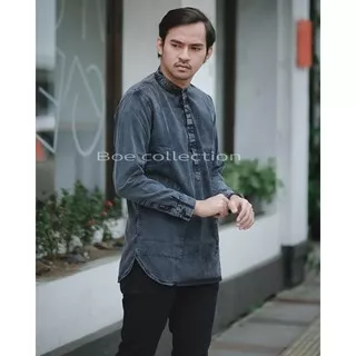 Kemeja Jeans Kemeja Denim Tangan 3/4 Kualitas Distro Premium GLNG